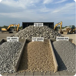 ¾” Gravel, 1½” Gravel, Pea Gravel, Crusher Run